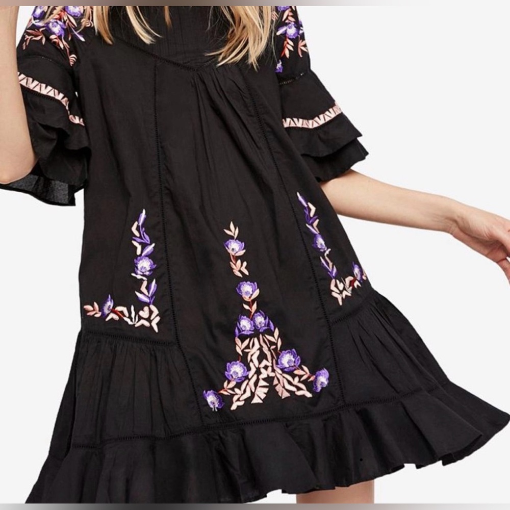 Free People Pavlo Embroidered Dress Women's Size XS Babydoll Mini Floral Boho
